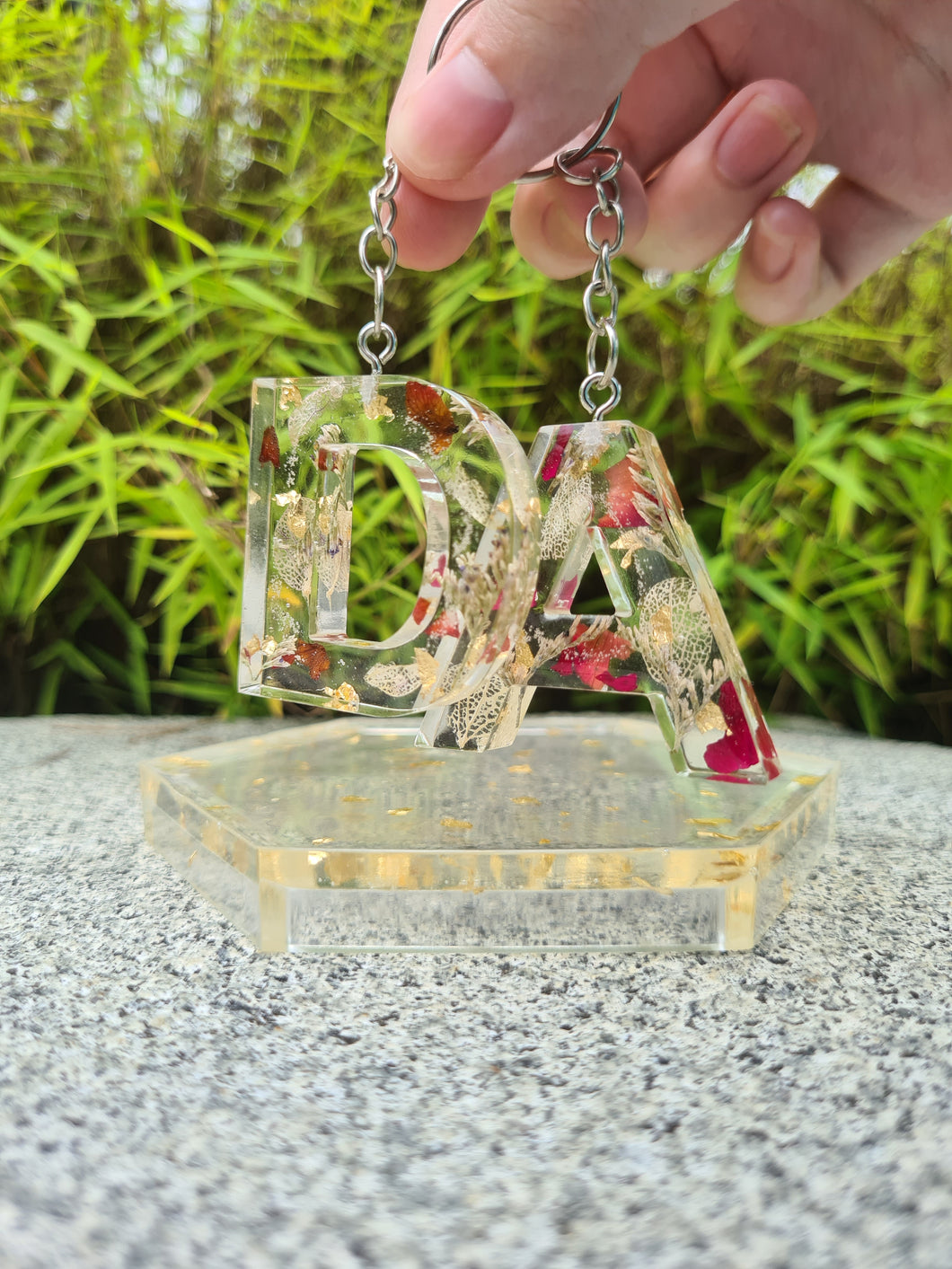 [Saku Collection] Resin Name Initial Keychain (Double)